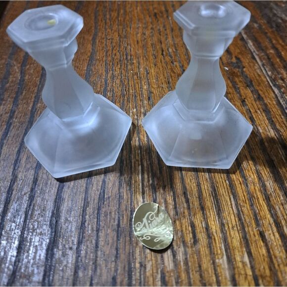 Vintage Tiara Exclusive Indiana Glass Frosted Candle Stick Candle Holders - Picture 3 of 4